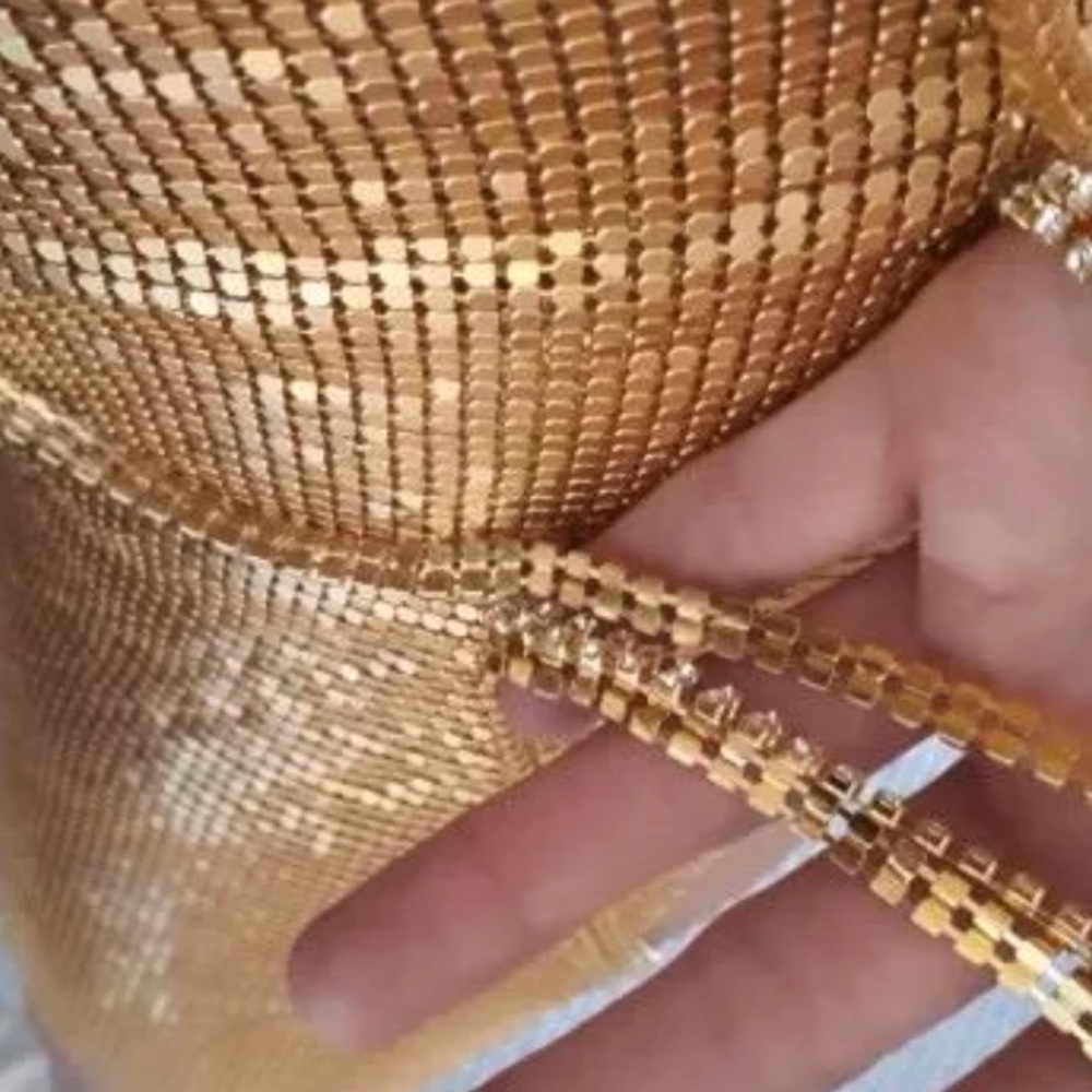 Gold mesh metallic dress choker halter glam club - Picture 2 of 4